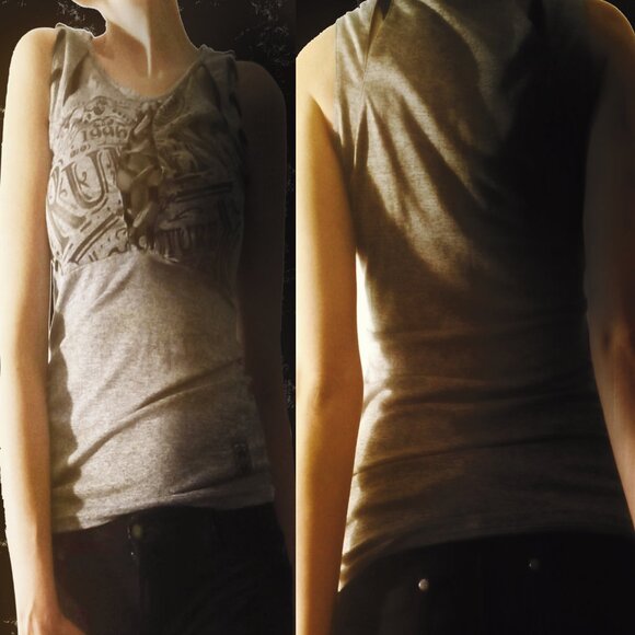 Vintage Y2K Rufen Couture 1996 Lace-Up Graphic Tank | 90s Grunge Goth Top (M) - Picture 1 of 6